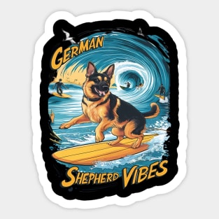 Surfing German Shepherd Sticker